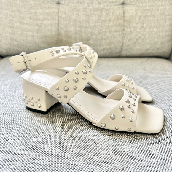 SCHUTZ Lizzy Mid Block White Studded Heels - Picture 1 of 6